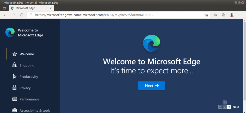 Microsoft Edge 欢迎页面